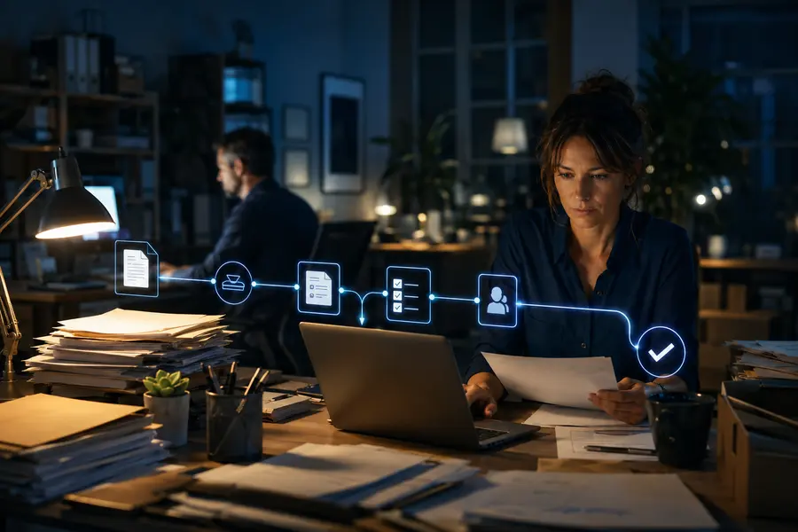 Small-business employee using an automated document workflow