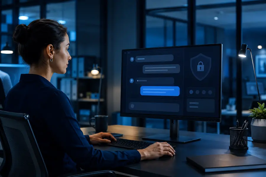 Employee using a secure private AI chat system